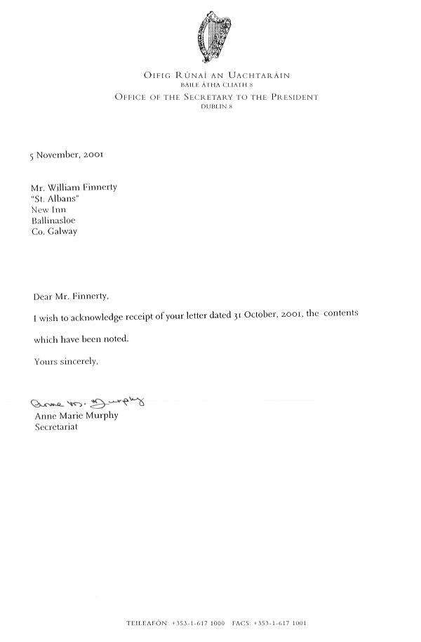 Letter from President's Office